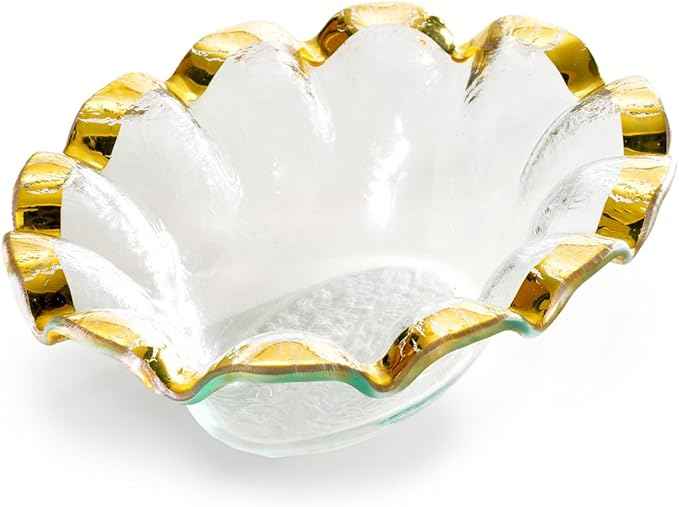 Annieglass Ruffle 8.25 x 6.5 Inch Dip Bowl with 24k Gold, Timeless Glass Tableware for all Occasions, Made in the USA