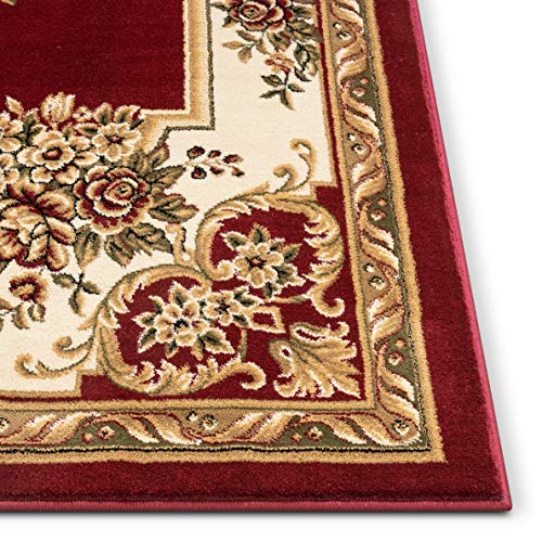 Pastoral Medallion Red French European Formal Traditional Area Rug (5'3" x 7'3" (Rectangular) / Red)
