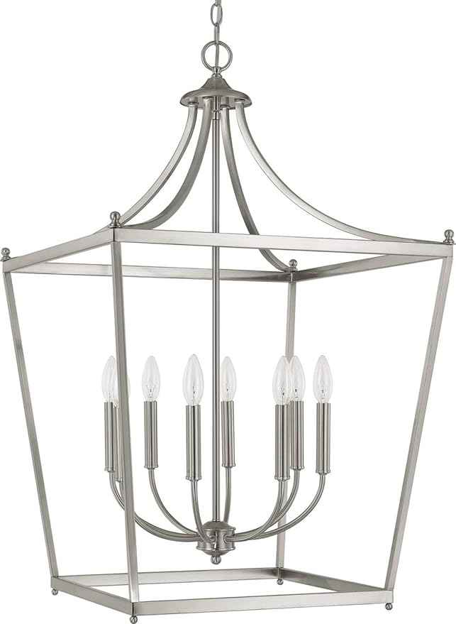 Capital Lighting 9553BN Stanton Geometric Metal Open Frame Lantern Foyer Pendant, 8-Light 480 Total Watts, 35" H x 22" W, Brushed Nickel