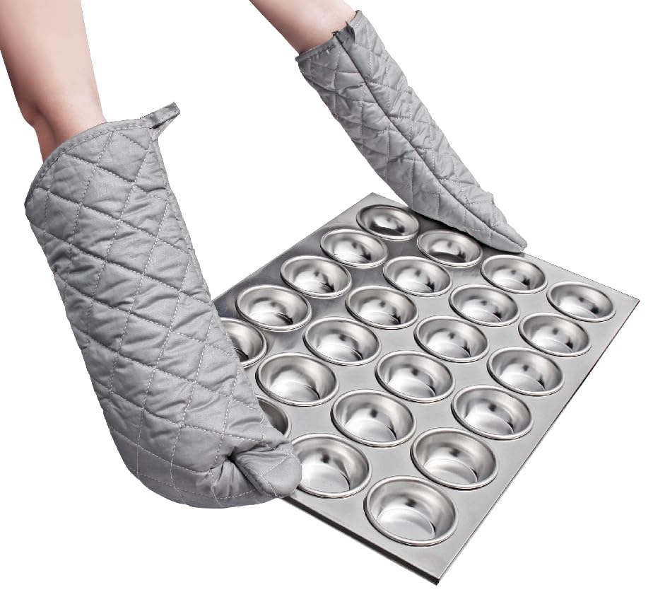 17 Inch Extra Long Heat Resistant Oven Gloves New Cotton Oven Mitts Kitchen Gloves High Temperature Cooking Tool BBQ Gloves (Silver / 17 Inch)