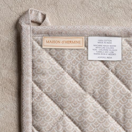 100% Cotton Oven Mitt & Pot Holder Set (065 - Ibiza - Beige / 7.5" x 13" & 8" x 8" (Oven Mitt & Pot Holder))