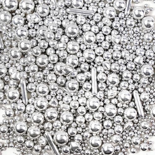 Silver Pearl Heart Sprinkles for Cake Decorating (Silver Pearl Heart Rods)