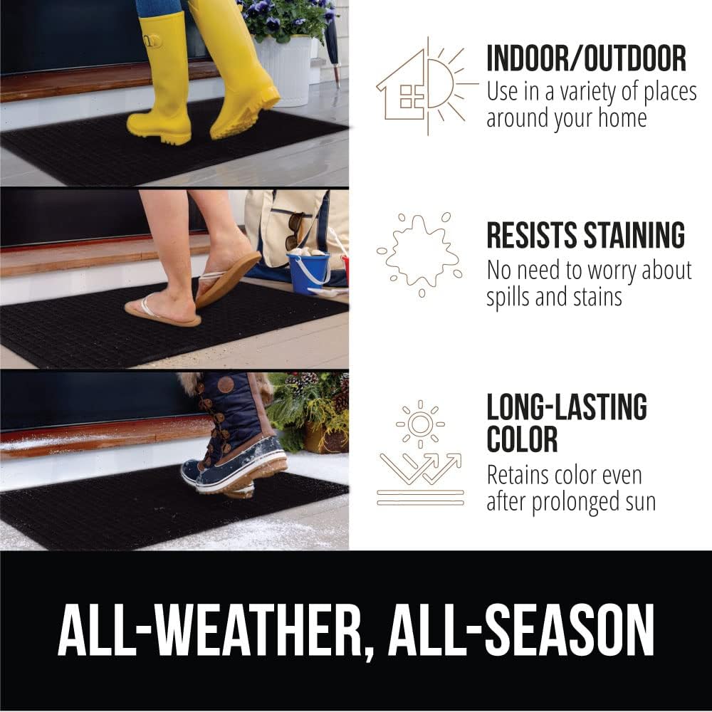 GORILLA GRIP Front Door Mat, Indoor Outdoor Ultra Absorbent HydroAbsorb Doormat, Absorbs Up to 1.7 Cups of Water, Stain and Fade Resistant, Rubber Backing Doormats, 2 Pack, 29x17 Black