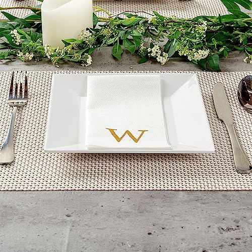 Paper Rectangle Gold Letter W Linen (Gold / 2000 Count / W)