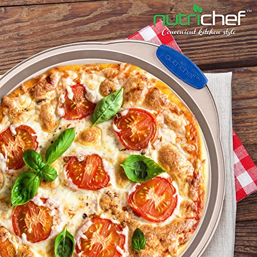 13-Inch Non-Stick Pizza Tray with Silicone Handle - Perforated Carbon Steel, Dishwasher Safe, PFOA Free - Champagne Gold - 12 Pack (Champagne Gold / 12 Pack)