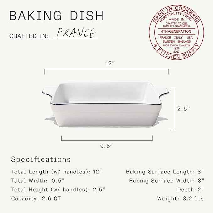 Made In Cookware | Square Baking Dish | Navy Rim | Handcrafted Porcelain | Professional Bakeware | Crafted in France