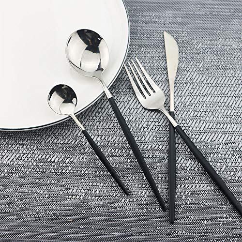 30 Piece Stainless Steel Satin Finish Flatware Set (Service for 6 / Black/Silver)