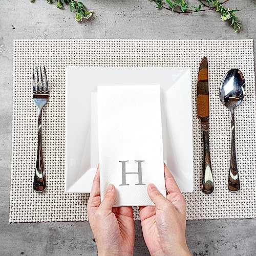 Paper Rectangle Silver Letter H Linen (Silver / 50 Count / H)