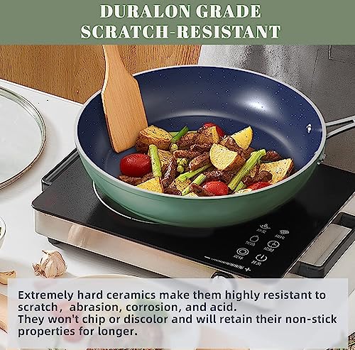 9pc Cookware Set Healthy Duralon Blue Ceramic Nonstick Coated (9 Piece Cookware Set / Rosemary Green)