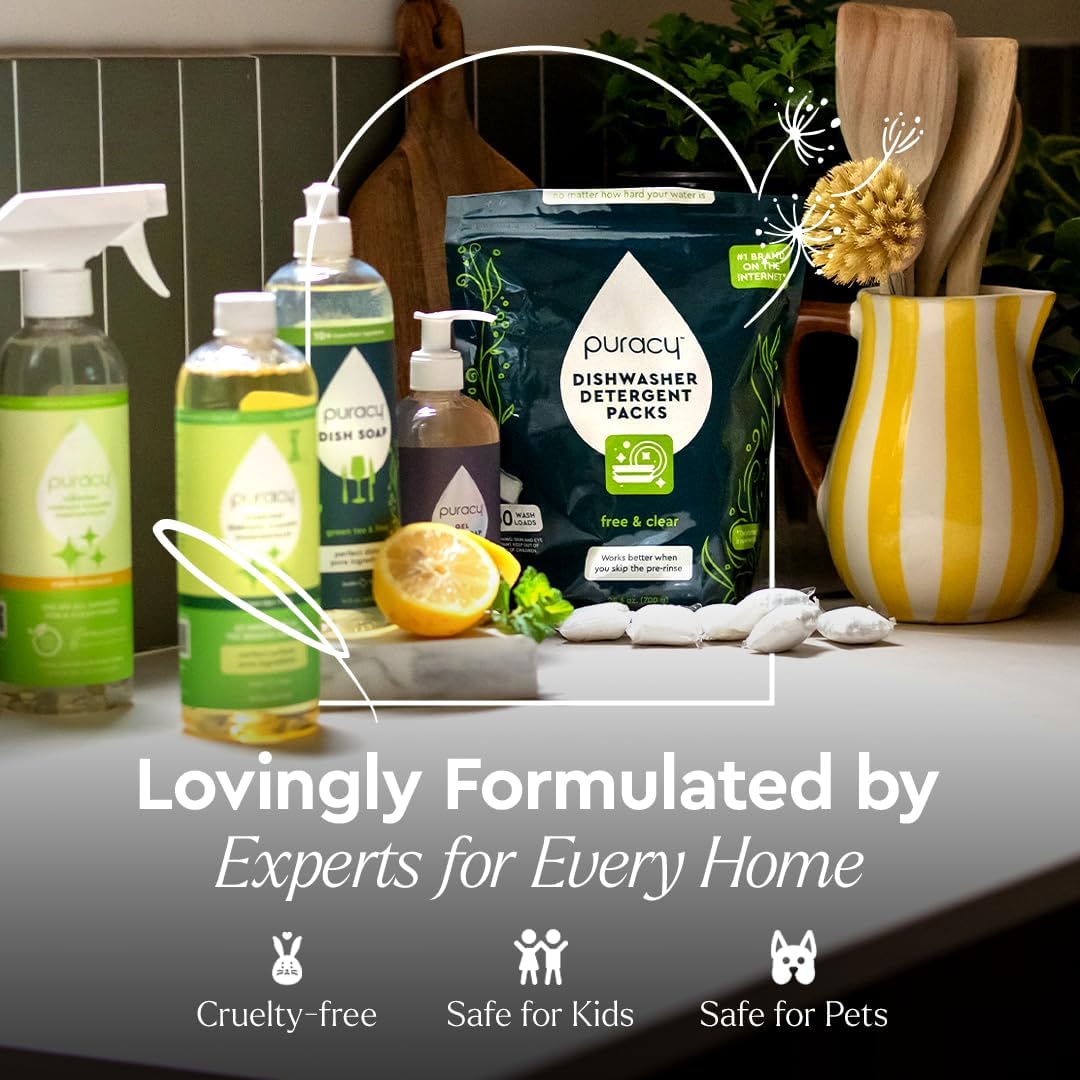 Puracy Natural Dish Soap Refill Bundle- Enzyme-Powered Dishwashing Soap, Organic Dishsoap Liquid Clean Non-Toxic (Organic Lemongrass, 16oz and 48oz Refill)