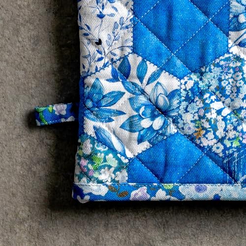 100% Cotton Oven Mitt & Pot Holder Set (028 - Summer Blues / 7.5" x 13" & 8" x 8" (Oven Mitt & Pot Holder))