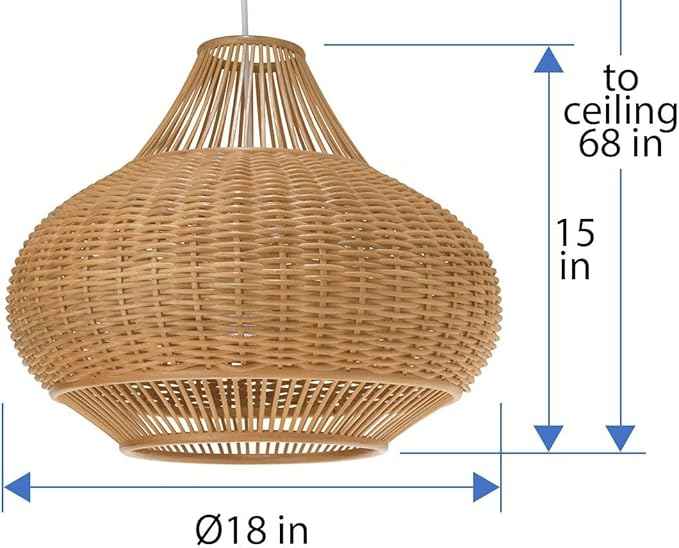 KOUBOO 1050029 Wicker Pear Pendant Lamp, 18" x 18" x 15", Natural