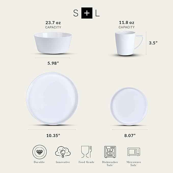 Stone Lain Madeline Formal Bone China Dinnerware Set 32 Piece Service for 8, White