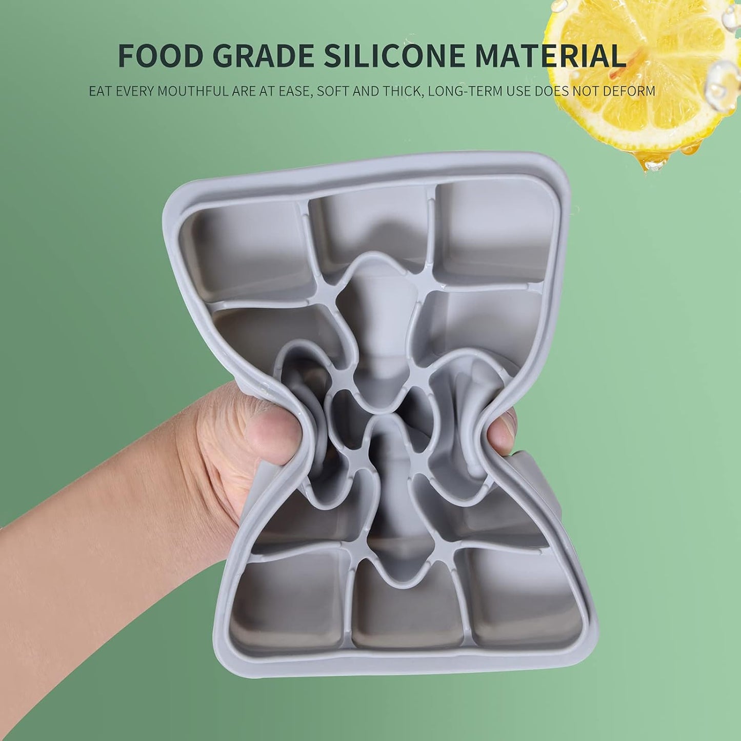 Ice Cube Trays Set of 2, Easy Release 15 Flexible Silicone Ice Cube Molds with Removable Lid Reusable Freezer Ice Trays Stackable for Whiskey, Baby Food, BPA Free (BLUE+GRAY)