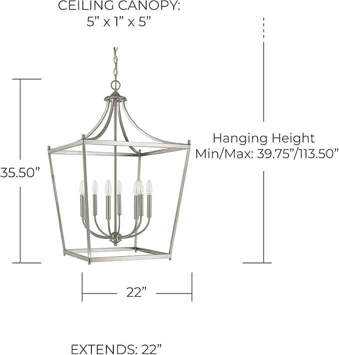 Capital Lighting 9553BN Stanton Geometric Metal Open Frame Lantern Foyer Pendant, 8-Light 480 Total Watts, 35" H x 22" W, Brushed Nickel