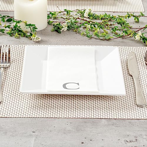Paper Rectangle Silver Letter C Linen (Silver / 50 Count / C)