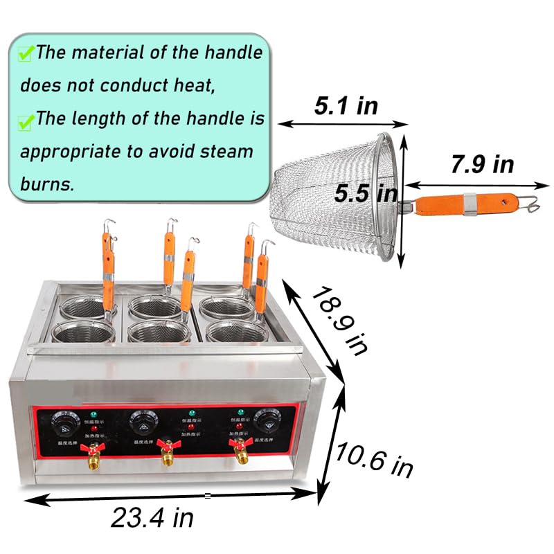 220V Commercial Pasta Cooker with 6 Noodle Filter Electric Pasta Cooking Machine Multifunctional Pasta Warmer Noodles Cooker 6KW for Cooking Dumplings NoodlesVegetables 30