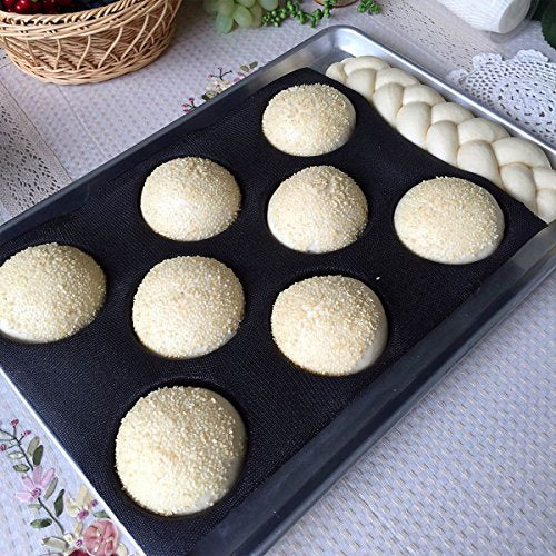 Silicone Bun Bread Forms Round Shape Trays Perforated Bakery Molds Fit Half Pan Size (8 Caves 4" Round Shape For Bun)