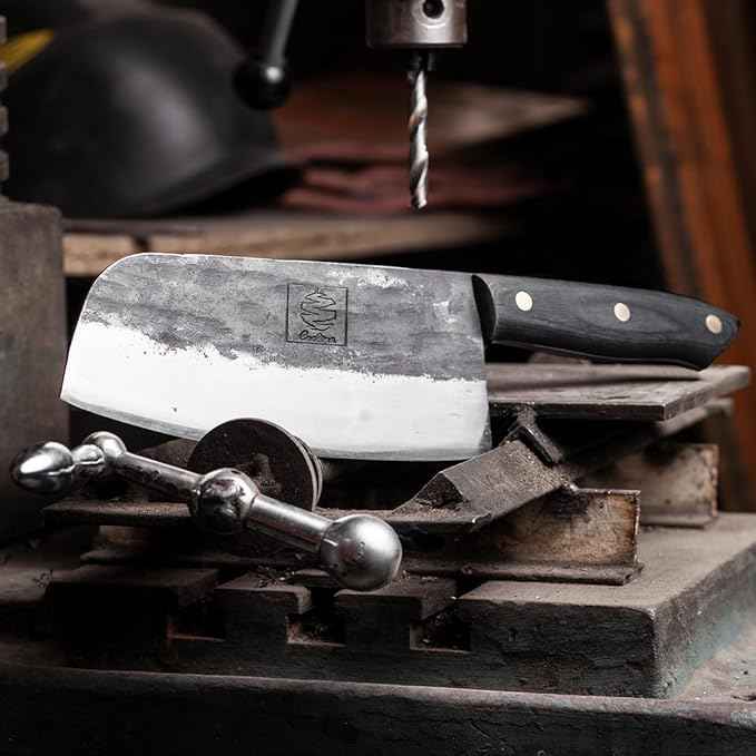 COOLINA Kapeni Butcher Knife, Handmade Forged Multipurpose Meat Cleaver Knife for Kitchen, Home and Outdoor Cooking, Rugged Blade
