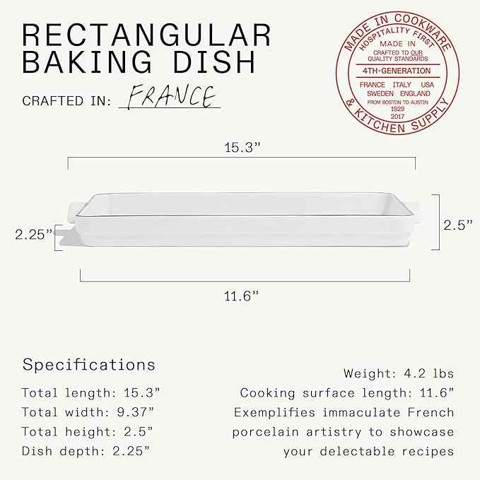 Made In Cookware | Rectangular Baking Dish | Navy Rim | Hand Crafted Porcelain | Professional Bakeware | Made in France