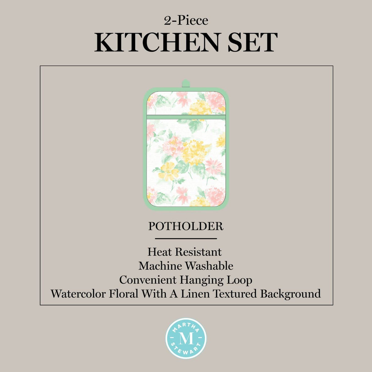 Amber Floral Oven Mitt & Pot Holder Set 2 (Petal Pink)