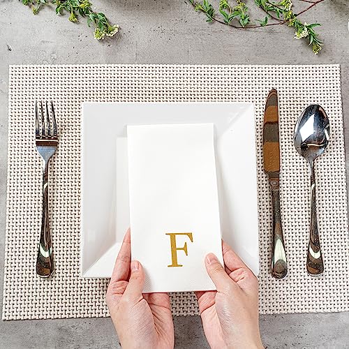Paper Rectangle Gold Letter F Linen (Gold / 2000 Count / F)