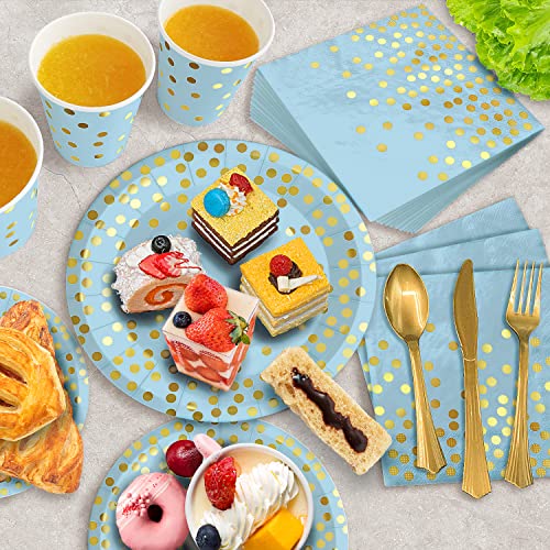 Blue Gold Paper Plates Set (50 Count)