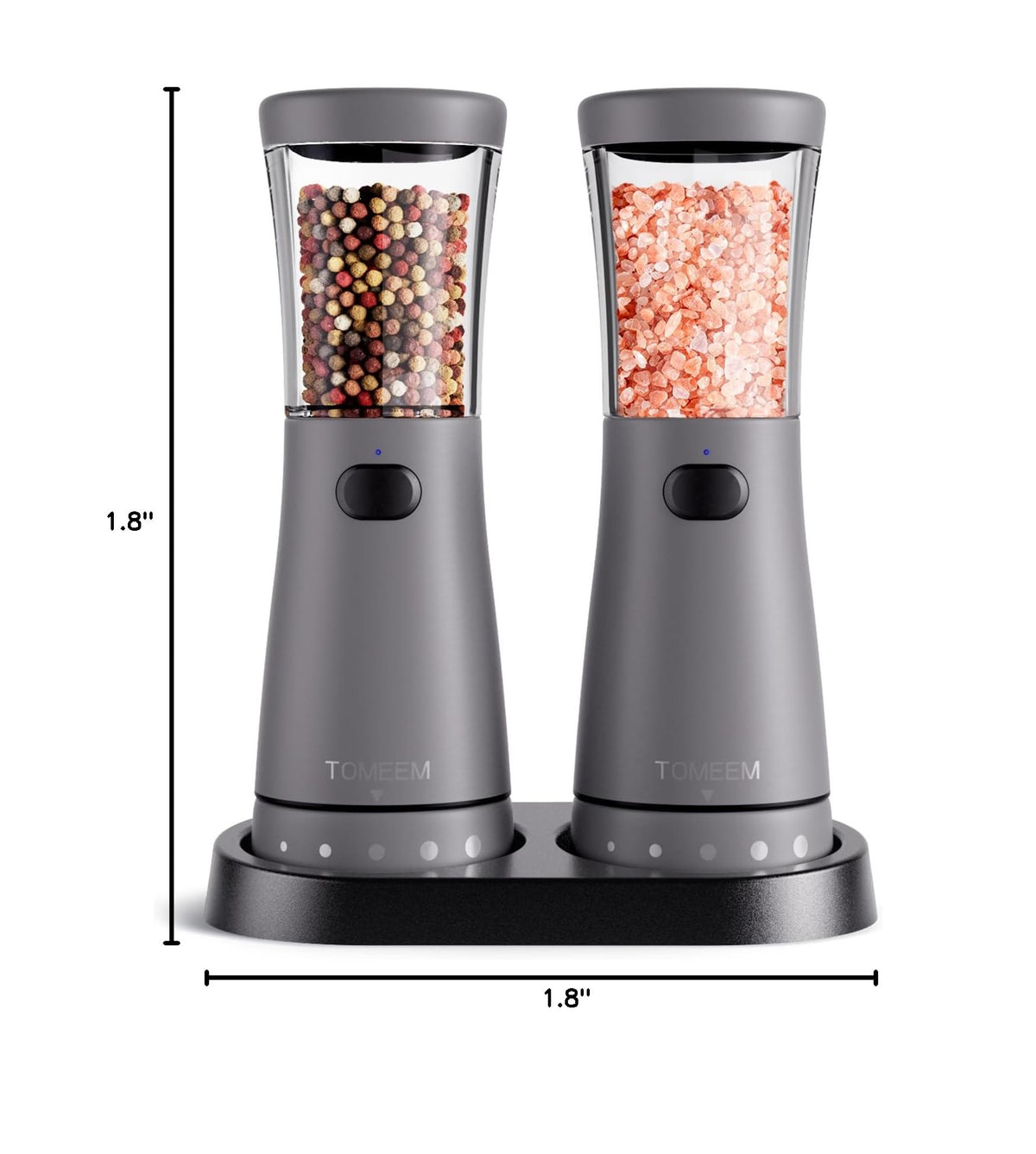 Electric Salt and Pepper Grinder Set with Storage Base (Dark Gray)