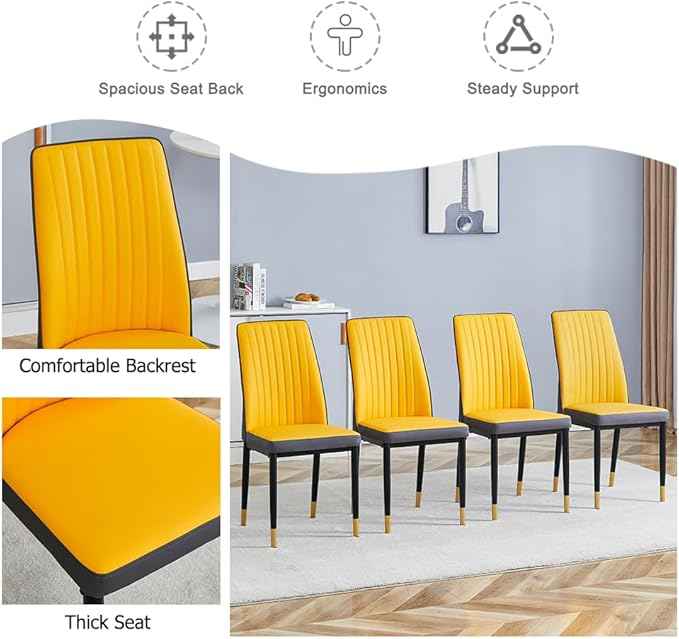 Modern Dining Chairs Set - Orange PU Leather Armless Chairs with Metal Legs for Dinner Room, Office, Waiting Room (Set of 6)