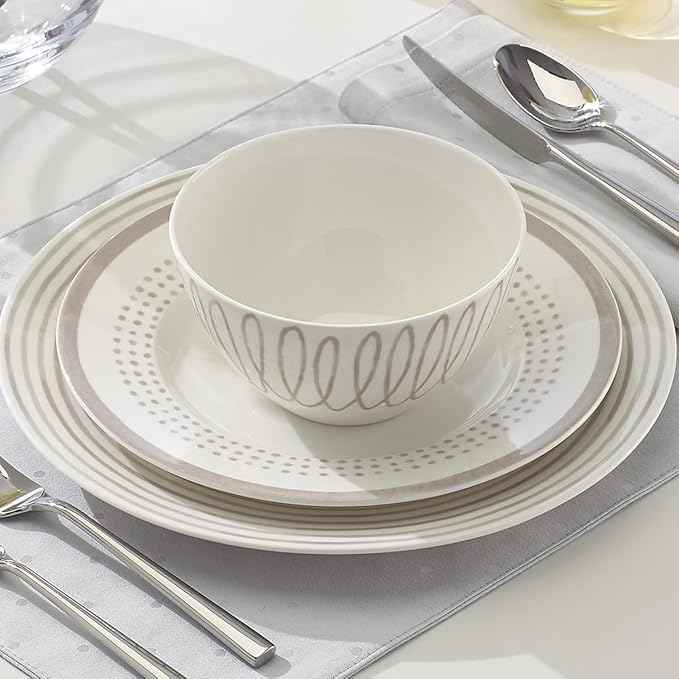 Kate Spade New York Charlotte Street West 16-Piece Dinnerware Set, 15.75 LB, Taupe/Grey
