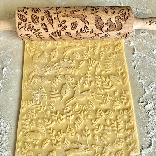 FOREST ANIMALS Embossing Rolling Pin. Laser Engraved Dough Roller for Embossed Cookies Fondant or Pottery by Algis Crafts