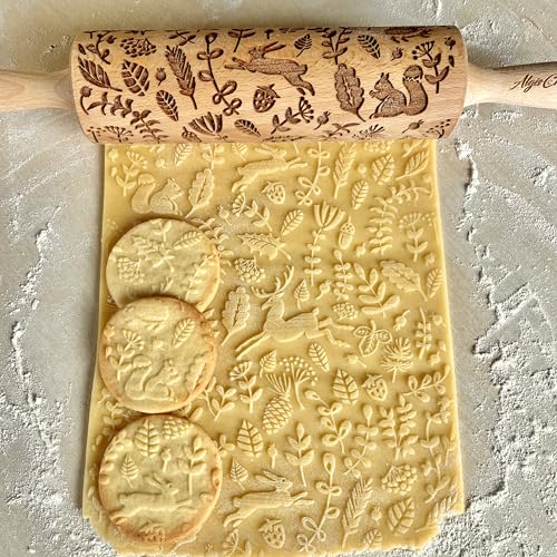FOREST ANIMALS Embossing Rolling Pin. Laser Engraved Dough Roller for Embossed Cookies Fondant or Pottery by Algis Crafts
