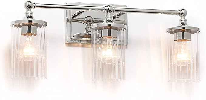Capital Lighting 120731PN-423 Camden Clear Beveled Glass Bath Vanity Wall Mount, 3-Light 300 Total Watts, 9" H x 24" W, Polished Nickel