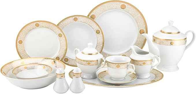 Euro Porcelain 57-pc Banquet Dinnerware Set, Luxury Bone China Tableware, Service for 8