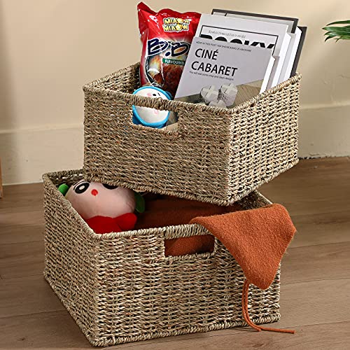 Wicker Storage Baskets for Organizing (13 x 13 x 7.5 inches / Natural (Seagrass))