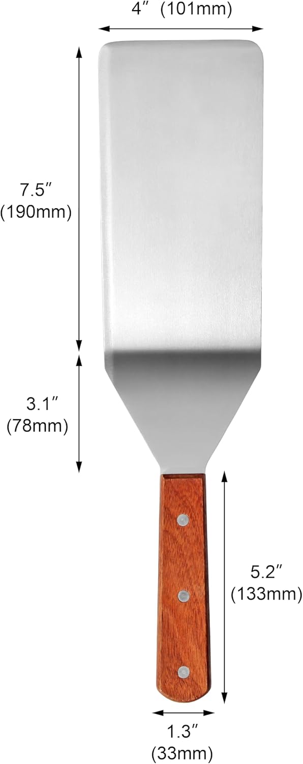 New Star Foodservice 36350 Wood Handle Extra Large Grill Turner/Spatula with Cutting Edge and 4-Inch Wide Blade, 16-Inch - HomeSpice