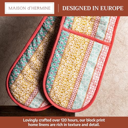 Double Oven Mitts 100% Cotton Double Oven Glove (002 - Provence / 7" x 35" (Double Oven Mitt))