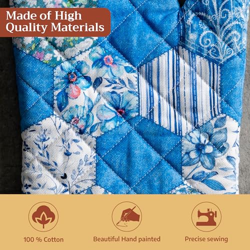 Maison d'Hermine Oven Gloves 100% Cotton Oven Mitt (028 - Summer Blues / 7.5" x 13" (Oven Mitt))