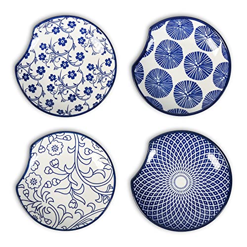 4.6 Inch Ceramic Spoon Rest for Stove Top (Vintage Blue)