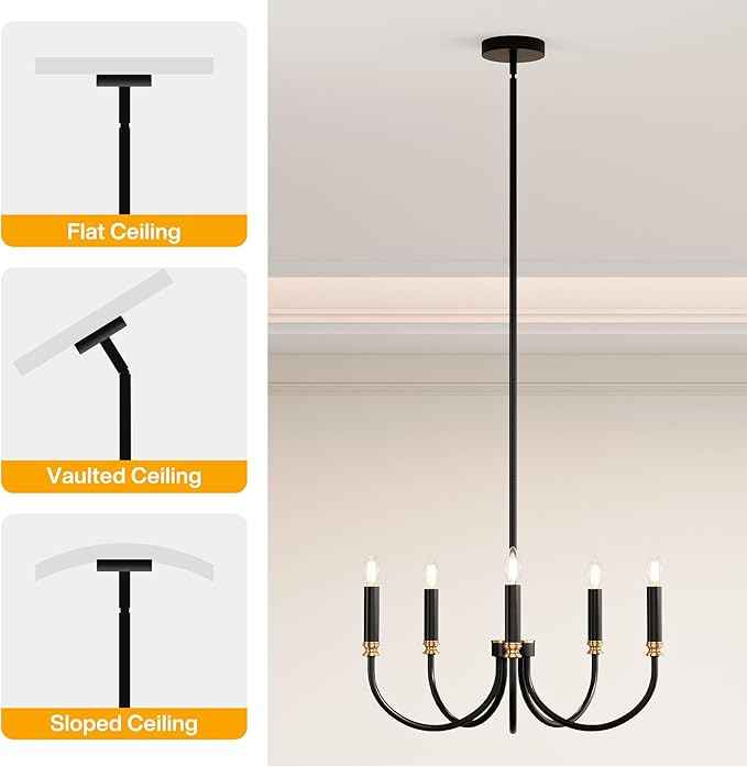 Tribesigns Modern Black Chandelier, 5-Light Farmhouse Iron Chandeliers for Dining Room, Modern Candle Hanging Pendant Light Fixtures for Living Room, Dining Room, Kitchen, Bedroom, Entryway
