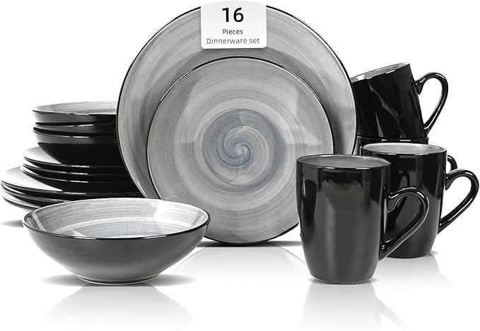 Stoneware Sonoma 16pc Dinnerware Set, Black + Speckled Spin Wash Grey