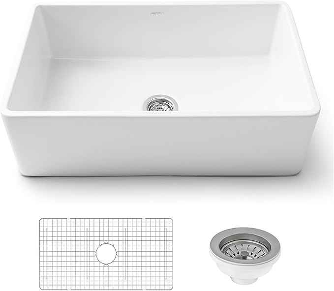 Ruvati 33 x 20 inch Fireclay Reversible Farmhouse Sink - Apron-Front Single Bowl Kitchen Sink - Resistant to High Temperatures - White - Made in ITALY - RVL2300WH