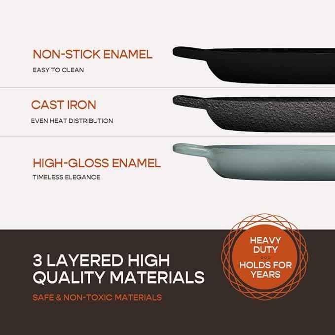 Enameled Cast Iron Dutch Oven for Professional Sourdough Bread Baking | 5.5 Quart Loaf Size Oval Cookware Pot with Lid | Triple-Layer Enamel Coating Pan with Non Stick Silicone Mat | Sea Salt