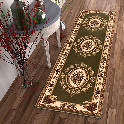 Timeless Collection Le Petit Palais Green 3x12 Runner Luxurious Traditional French Medallion Oriental Area Rug Perfect for Living Room Bedroom or Dining Room Easy (2'7" x 12' (Rectangular) / Green)