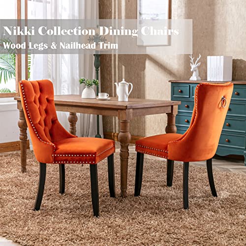 Orange Velvet Dining Chairs Set of 2 (Orange)