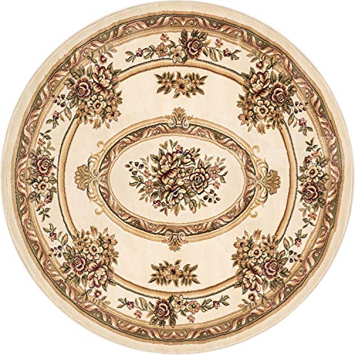 Timeless Collection Le Petit Palais Ivory 8' Foot Round Luxurious Traditional French Medallion Oriental Area Rug Perfect for Living Room Bedroom or Dining Room Easy (7'10" (Round) / Ivory)