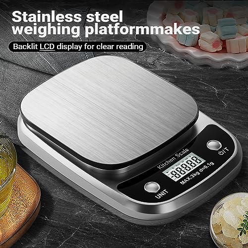 Food Kitchen Scale Digital Weight Grams and Oz 3kg (Silver-K1905-3kg)