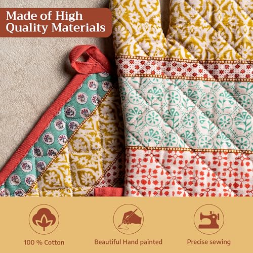 100% Cotton Oven Mitt & Pot Holder Set (002 - Provence / 7.5" x 13" & 8" x 8" (Oven Mitt & Pot Holder))