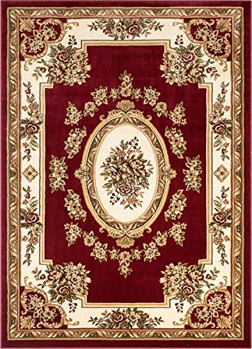 Pastoral Medallion Red French European Formal Traditional Area Rug (5'3" x 7'3" (Rectangular) / Red)