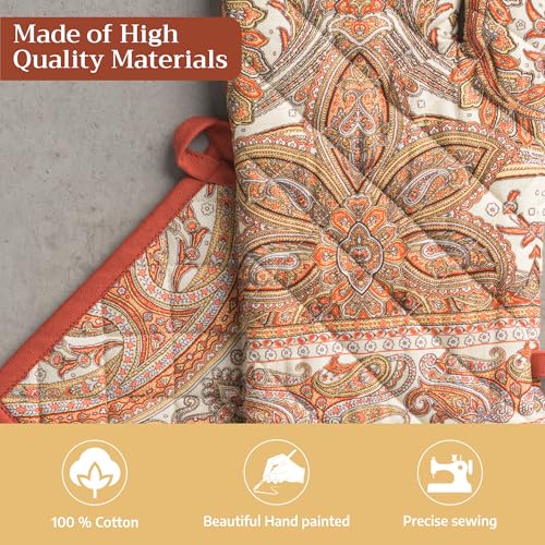 100% Cotton Oven Mitt & Pot Holder Set (023 - Kashmir Paisley / 7.5" x 13" & 8" x 8" (Oven Mitt & Pot Holder))